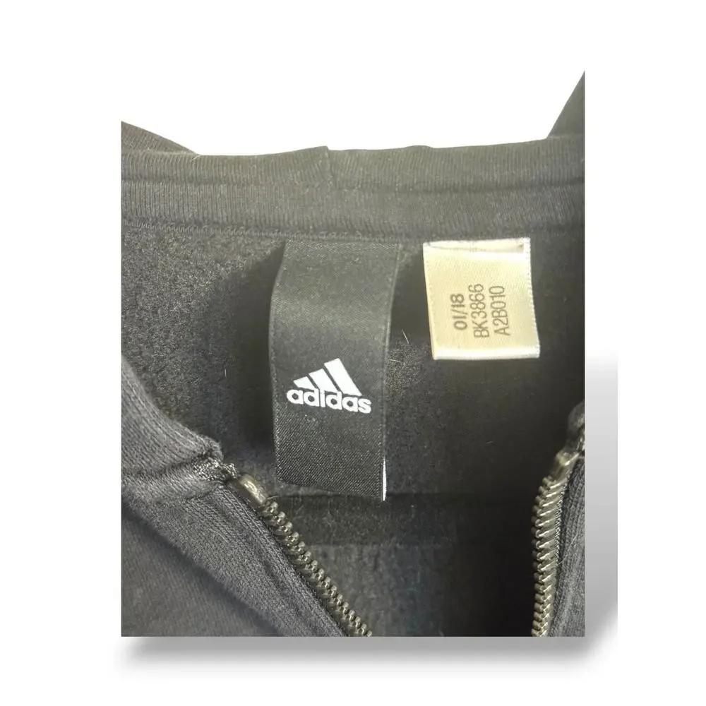 Adidas Black 3-Stripes Full Zip Hoodie Youth Medium Athletic Jacket Size 10-12